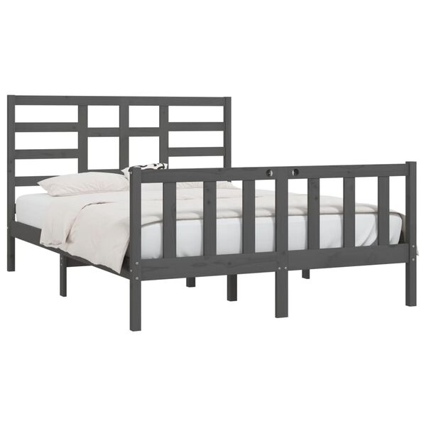 vidaXL Estrutura de cama king 150x200 cm madeira maci&ccedil;a cinza