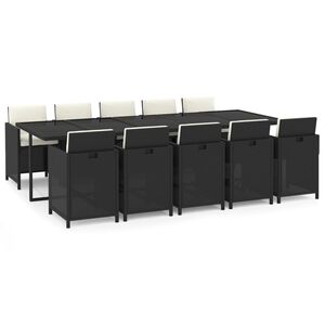 vidaXL 11 pcs conjunto jantar p/ jardim c/ almofad&otilde;es vime PE preto