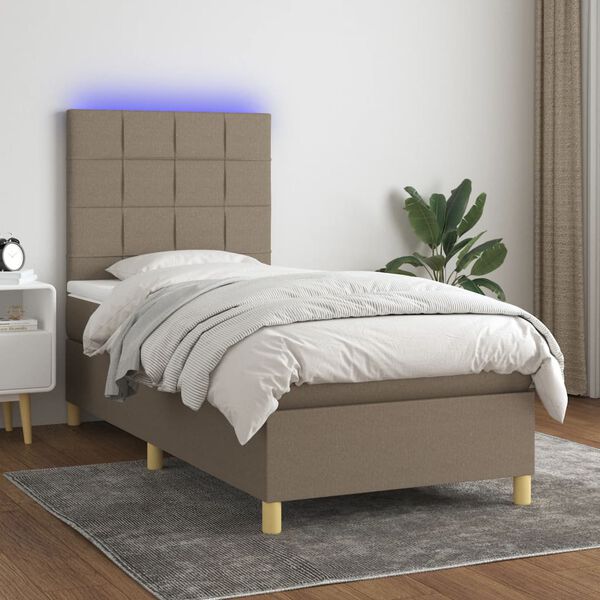 vidaXL Cama box spring colch&atilde;o/LED 100x200cm tecido cinza-acastanhado