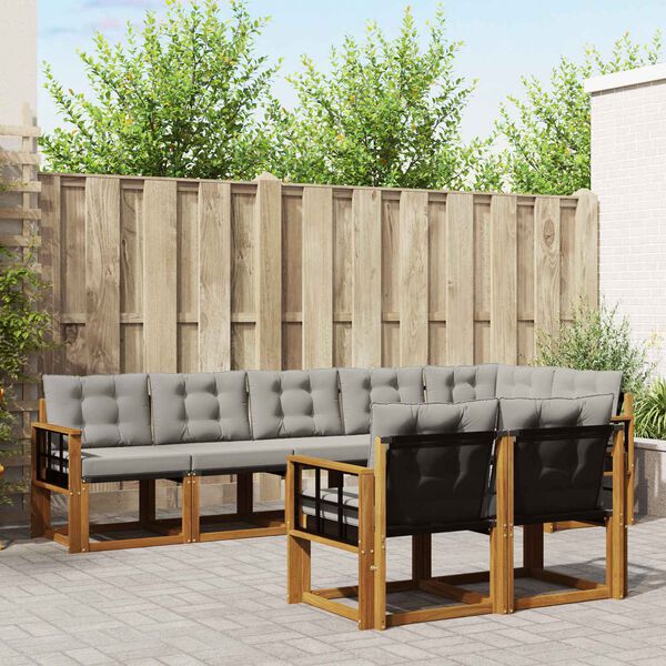 vidaXL Conjunto de Sof&aacute;s para Exterior 8 pcs Cinza Natural e Claro