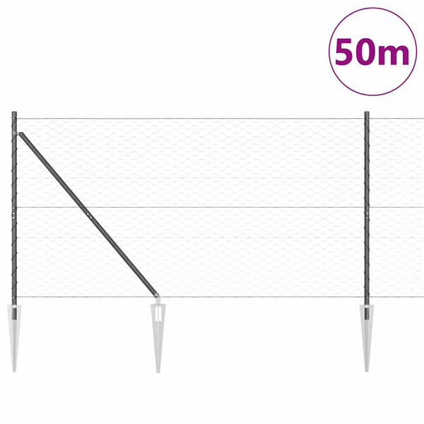 vidaXL Poste de Cerca Cinzeto 50 x 1,2 m (malha de 50 mm) A&ccedil;o e PVC