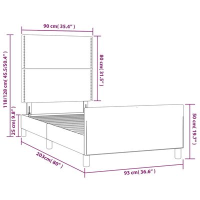 vidaXL Estrutura de cama c/ cabeceira 90x200 cm veludo cinzento-claro