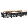 vidaXL 17 pcs conjunto de jantar p/ jardim c/ almofad&otilde;es vime PE preto