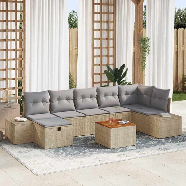 vidaXL Conjunto de Sof&aacute; de Jardim 8 pcs Bege Rattan Sint&eacute;tico