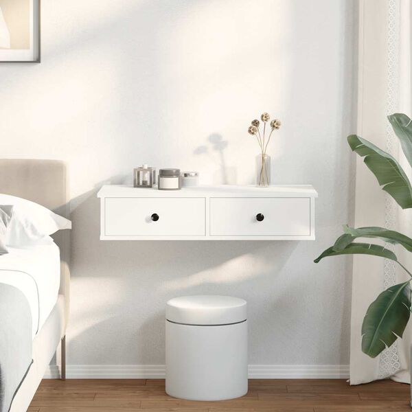 vidaXL Prateleira parede c/ gavetas 80x34x17 cm deriv. madeira branco