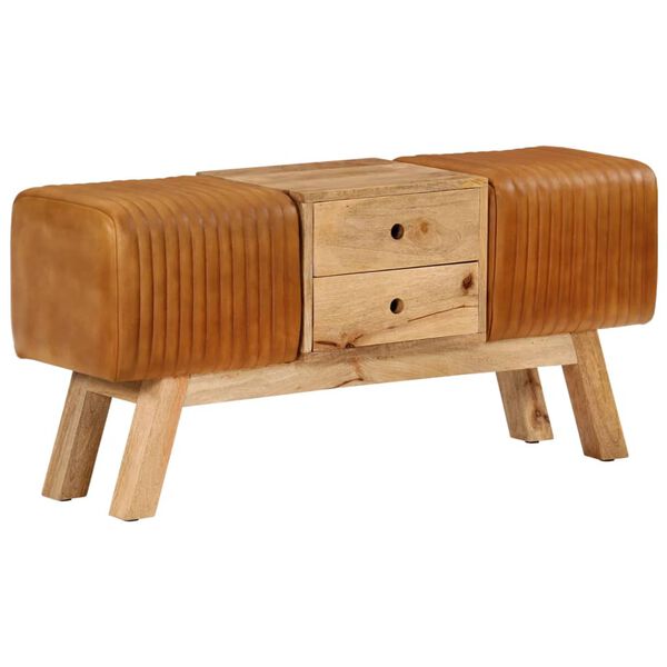 vidaXL Boque 107 cm couro de cabra genu&iacute;no/mangueira maci&ccedil;a castanho