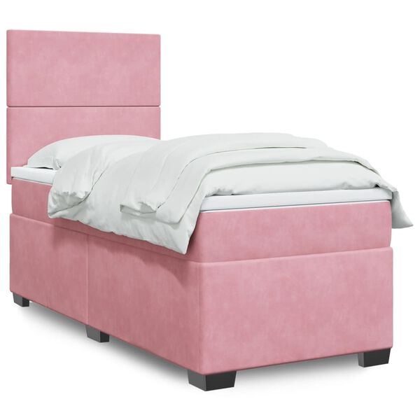 vidaXL Cama com molas/colch&atilde;o 90x190 cm veludo rosa