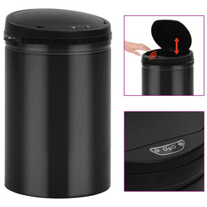 vidaXL Caixote do lixo com sensor autom&aacute;tico 30 L a&ccedil;o carbono preto