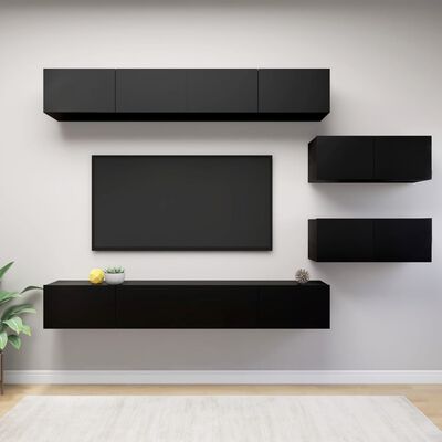 vidaXL 6 pcs conjunto de móveis de TV contraplacado preto