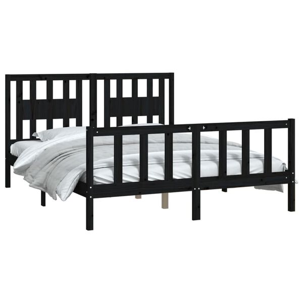 vidaXL Estrutura cama casal c/ cabeceira 150x200 cm pinho maci&ccedil;o preto