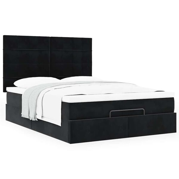 vidaXL Estrutura de cama otomana com colch&otilde;es 140x190 cm veludo preto