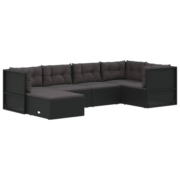 vidaXL 6 pcs conjunto lounge de jardim c/ almofad&otilde;es vime PE preto