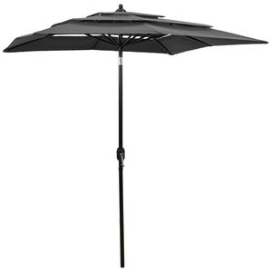 vidaXL Guarda-sol de jardim 3 camadas c/ poste alum&iacute;nio 2x2m antracite