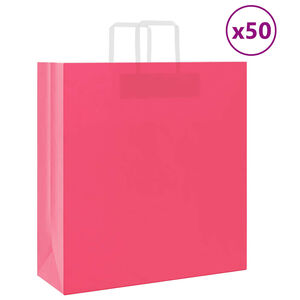 vidaXL Sacos de papel 50 unid com al&ccedil;as rosa 45x17x48 cm