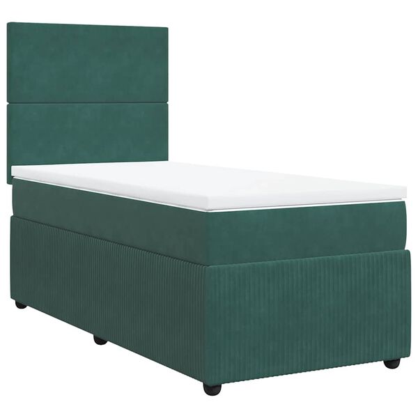 vidaXL Cama com molas/colch&atilde;o 90x200 cm veludo verde-escuro