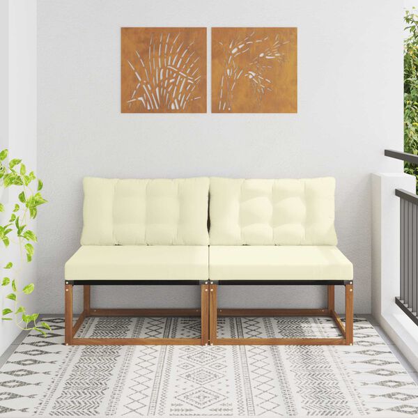 vidaXL 2 Pe&ccedil;a Sof&aacute; M&eacute;dio Externo Madeira S&oacute;lida de Ac&aacute;cia Natural