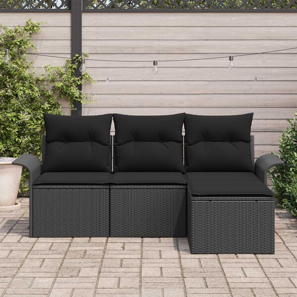 vidaXL Conjunto de Sofá de Jardim 4 pcs Preto Rattan Sintético