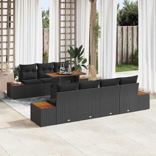 vidaXL Conjunto de Sof&aacute; de Jardim 8 pcs Preto Rattan Sint&eacute;tico