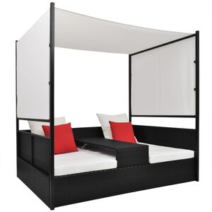 vidaXL Espregui&ccedil;adeira de jardim com toldo 190x130 cm vime PE preto