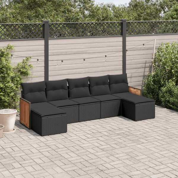 vidaXL 7 pcs conjunto de sof&aacute;s p/ jardim c/ almofad&otilde;es vime PE preto