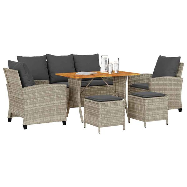 vidaXL 6 pcs conj. sof&aacute;s jardim com almofad&otilde;es vime PE cinzento-claro