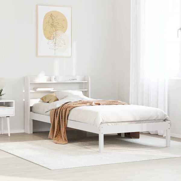 vidaXL Cama sem colch&atilde;o 75x190 cm madeira de pinho maci&ccedil;a branco