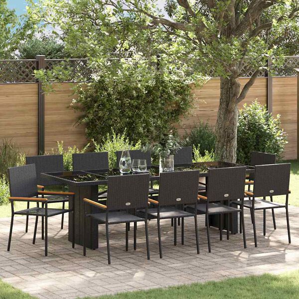 vidaXL Conjunto de Jantar para Jardim 11 pcs Preto vime PE