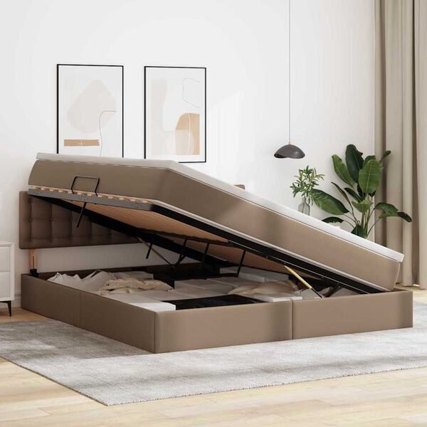 vidaXL Cama com arruma&ccedil;&atilde;o e LED com colch&atilde;o Cappuccino 180 x 200 cm