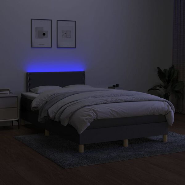 vidaXL Cama box spring c/ colch&atilde;o e LED 120x200 cm tecido cinza-escuro