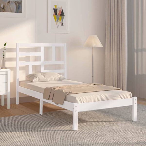 vidaXL Estrutura cama pequena solteiro 75x190 cm madeira maciça branco