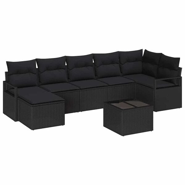 vidaXL Conjunto de Sof&aacute;s com almofada 8 pcs Preto vime PE
