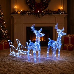 vidaXL Decora&ccedil;&atilde;o de Natal renas/tren&oacute; 160 luzes LED 130 cm acr&iacute;lico