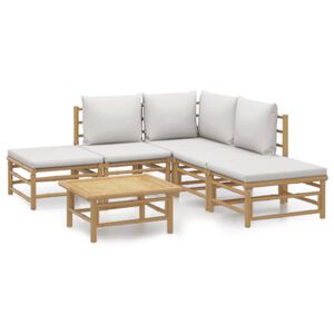 vidaXL 6 pcs conj. lounge de jardim bambu c/ almofad&otilde;es cinzento-claro