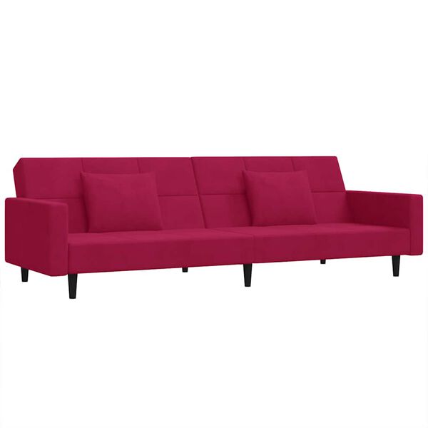 vidaXL Sof&aacute;-cama 2 lugares com duas almofadas veludo vermelho tinto