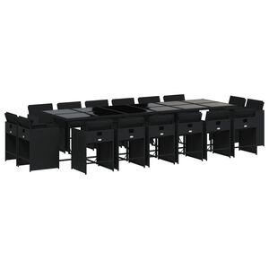 vidaXL 17 pcs conjunto de jantar p/ jardim c/ almofad&otilde;es vime PE preto