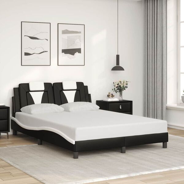 vidaXL Estrutura de cama Viana sem colch&atilde;o 120x200 couro artif. preto/branco