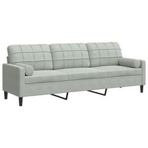 vidaXL Sof&aacute; 3 lug. c/ almofadas decorativas 210 cm veludo cinza-claro