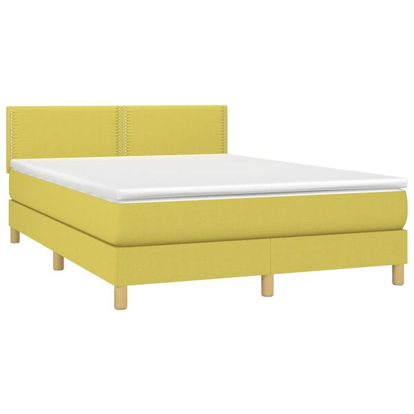 vidaXL Cama box spring c/ colch&atilde;o e LED 140x190 cm tecido verde