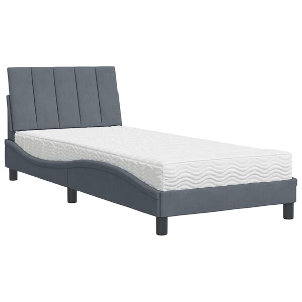 vidaXL Cama com colch&atilde;o Hanko 90x200 cm veludo cinzento-escuro