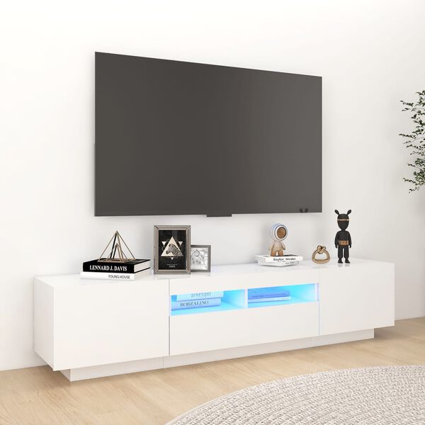 vidaXL M&oacute;vel de TV com luzes LED 180x35x40 cm branco brilhante