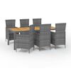 vidaXL 7 pcs conjunto jantar exterior com almofad&otilde;es vime PE cinzento