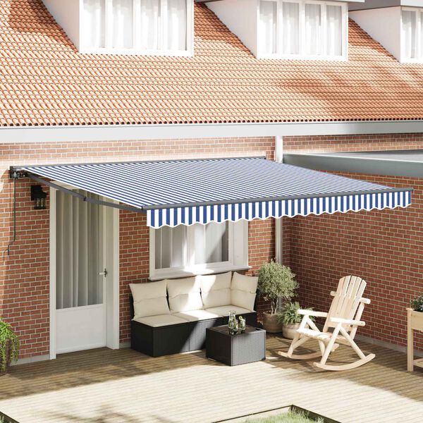 vidaXL Toldo Retr&aacute;til Azul e Branco 400 &times; 300 cm Alum&iacute;nio e Tecido