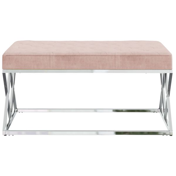 vidaXL Banco a&ccedil;o inoxid&aacute;vel e veludo rosa