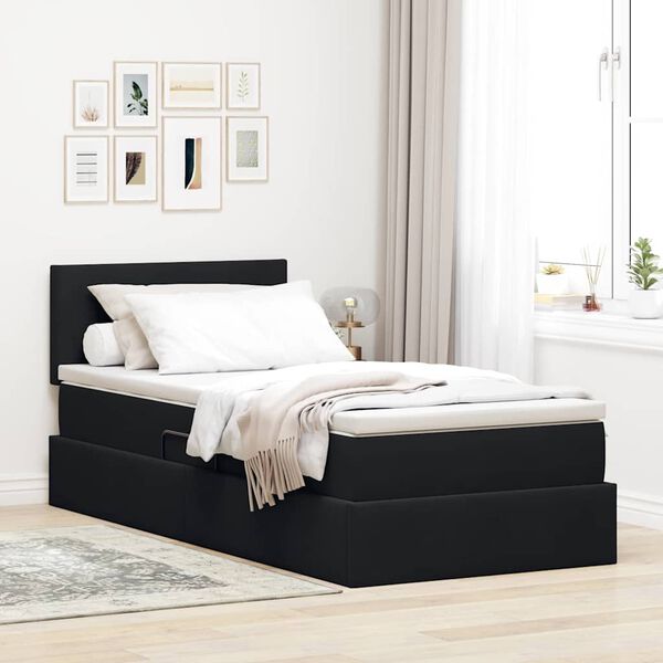 vidaXL Cama com Armazenamento com colch&atilde;o Preto 90 x 190 cm Veludo
