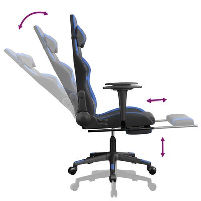 vidaXL Cadeira gaming c/ apoio para pés couro artificial preto e azul