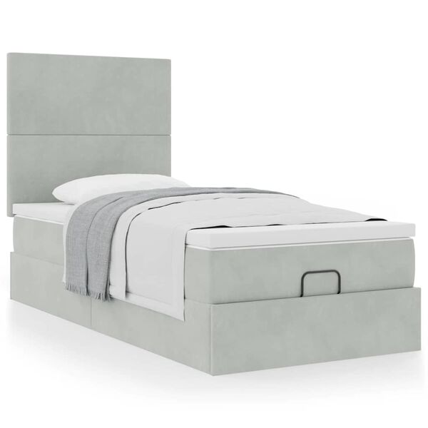 vidaXL Estrutura cama otomana colch&otilde;es 90x200 cm veludo cinzento claro