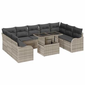 vidaXL Conjunto de Sof&aacute; de Jardim com almofada 10 pcs Cinzento-claro
