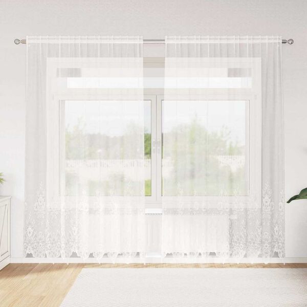 vidaXL Cortina de Renda com cortinas Branco 200 x 200 cm Poli&eacute;ster