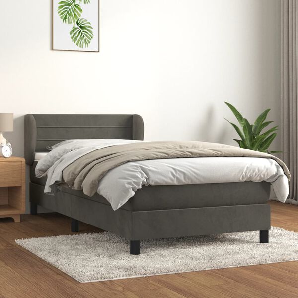 vidaXL Cama com molas/colch&atilde;o 100x200 cm veludo cinza-escuro