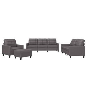 vidaXL 4 pcs conjunto de sof&aacute;s c/ almofad&otilde;es couro artificial cinzento